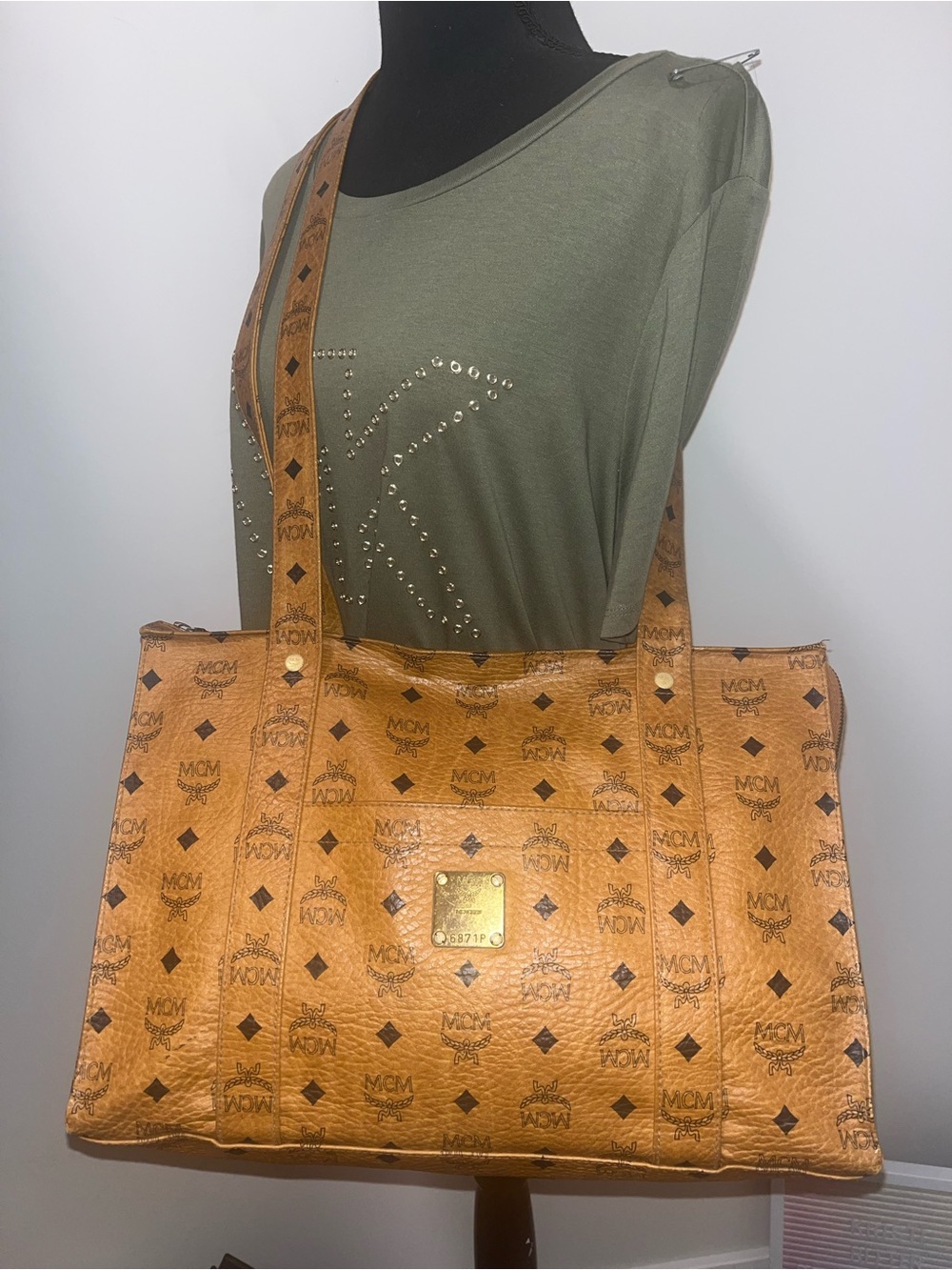 MCM Leather Iconic Cognac & Black Visetos Motif Shoulder Crossbody Bag - Picture 1 of 14